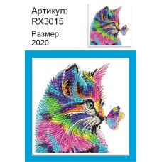 Алмазная мозаика 20x20 на подрамнике "Котик с бабочкой" RX3015